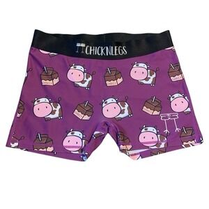 ChicknLegs Running Shorts Women L Purple Choccy Cow Milk Good 4" Compression SEO